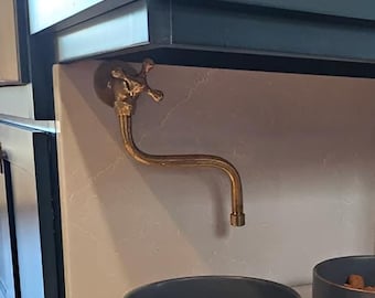 Unlacquered Brass Wall Mount Stove Faucet, Brass Pot Filler Faucet With Swiveling Neck