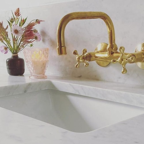 Unlacquered Brass Wall Mounted Bathroom Sink Faucet With Rough Etsy