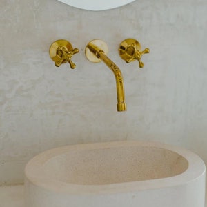 Unlacquered Brass Faucet, Wall Mount Bathroom Sink Faucet
