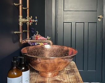 Hammered Copper Sink, Vanity Bathroom Sink, Copper Bowl Sink