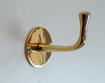 Single Hook solid Unlacquered brass  , Handmade brass hook