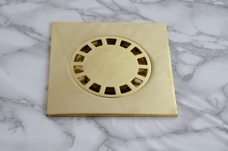 Solid Brass Floor Drain, Unlacquered Square Shower Drain image 8