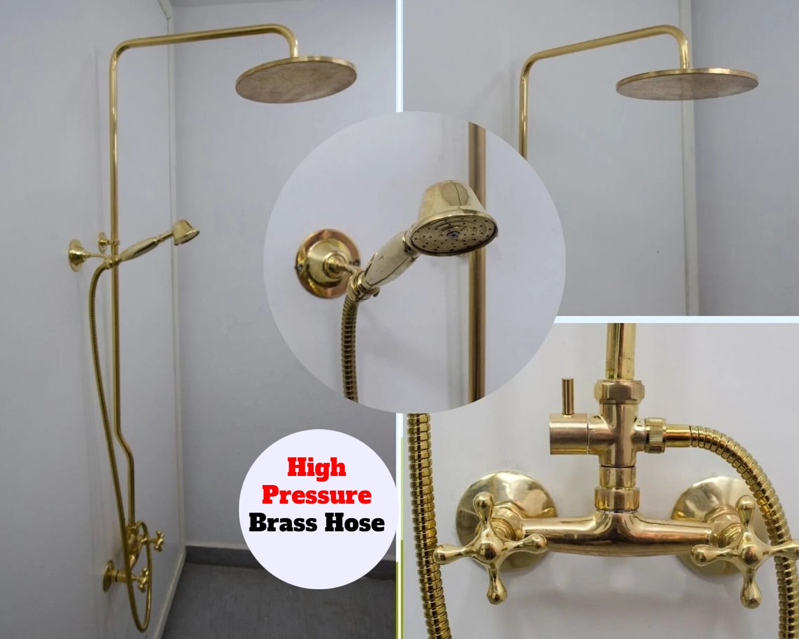 Exposed Solid Brass Shower System Round Brass Shower Head Etsy
