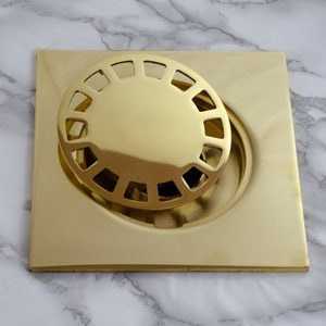 Solid Brass Floor Drain, Unlacquered Square Shower Drain image 4
