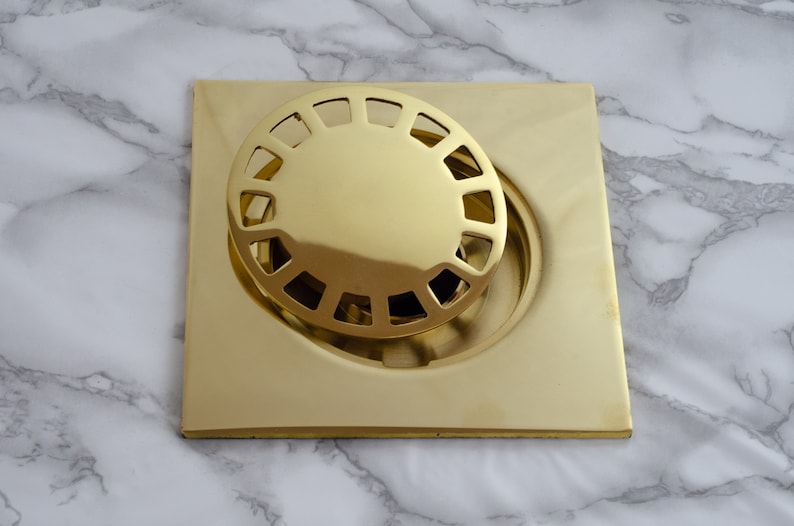 Solid Brass Floor Drain, Unlacquered Square Shower Drain image 4