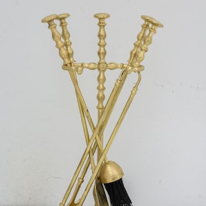Solid Brass Fireplace Tools, Heavy Duty Fireside Set, Firewood Tongs With Stand