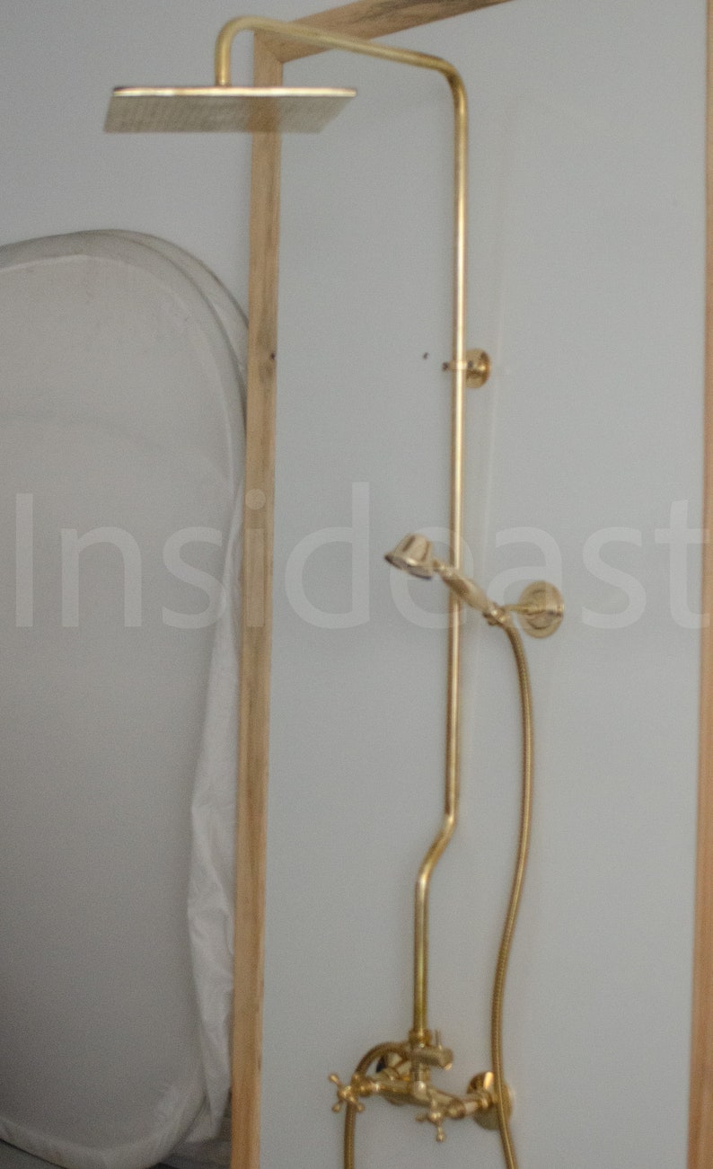 Unlacquered Brass Shower System Handheld Shower and Square Etsy