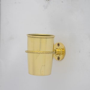 Unlacquered Brass Toothbrush Cup Holder, Wall Mount Toothbrush Organizer