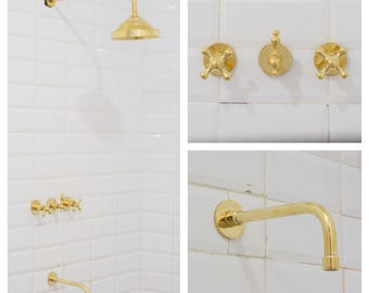 Antique Brass Shower Fixtures, Brass Shower Set Tub Filler, Built-in Showerhead With Tub Faucet