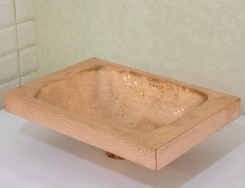 Customizable Raised Profile Bathroom Copper Sink, Hammered Copper Rectangular Sink, Vanity Sink Copper image 7