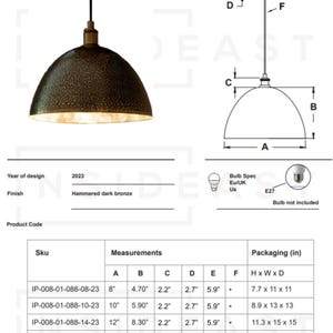 Lámpara colgante de cúpula de latón martillado, lámpara de isla de cocina de bronce imagen 9