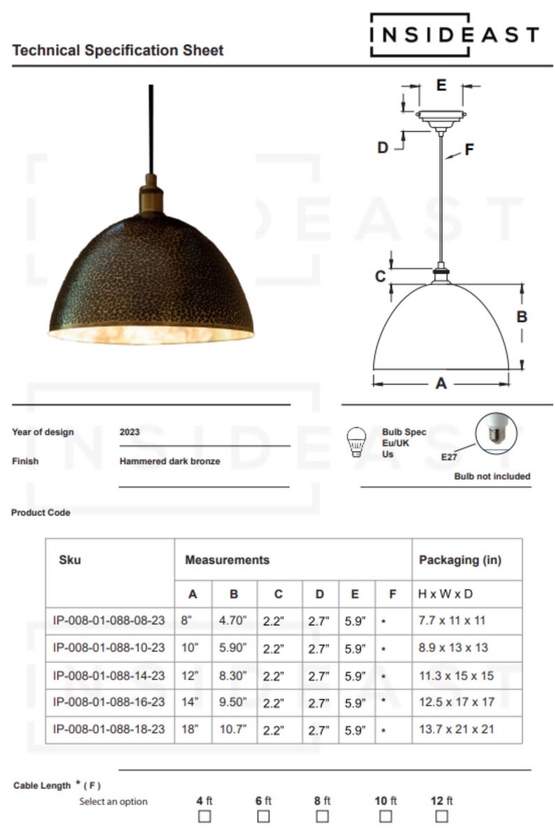Lámpara colgante de cúpula de latón martillado, lámpara de isla de cocina de bronce imagen 9