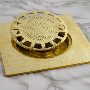 Solid Brass Floor Drain, Hammered Square Shower Drain Cover