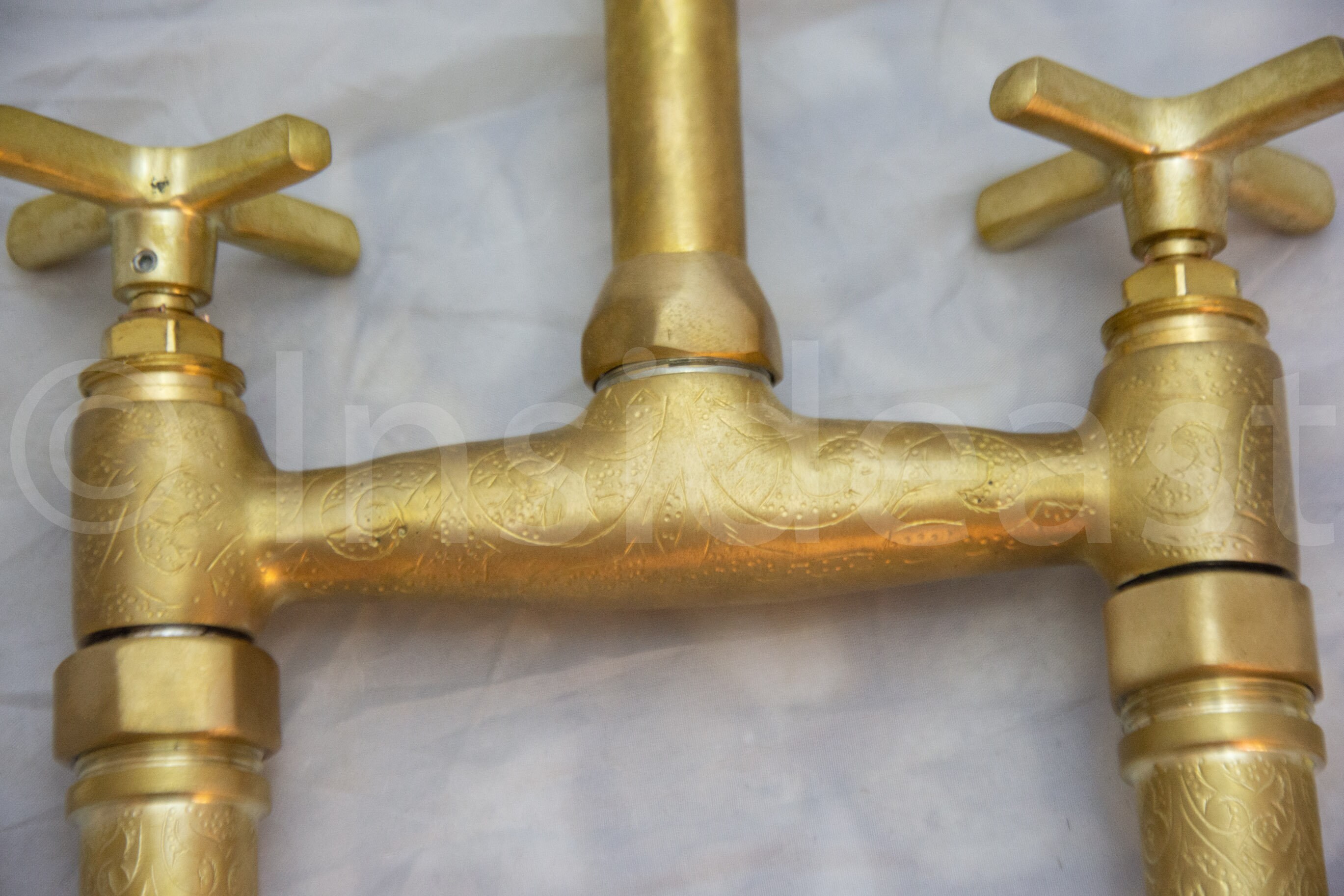 Engraved Brass Kitchen Faucet Unlacquered Bridge Faucet Etsy