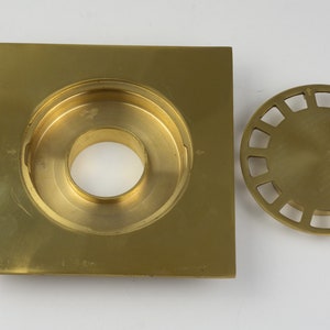 Solid Brass Floor Drain, Unlacquered Square Shower Drain image 5