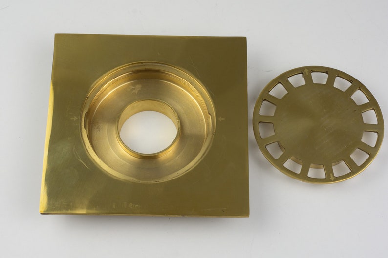 Solid Brass Floor Drain, Unlacquered Square Shower Drain image 5