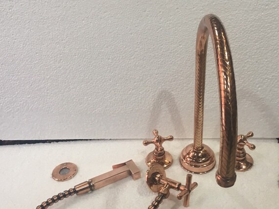 Copper Kitchen Faucet With Sprayer Handcrafted Copper Etsy