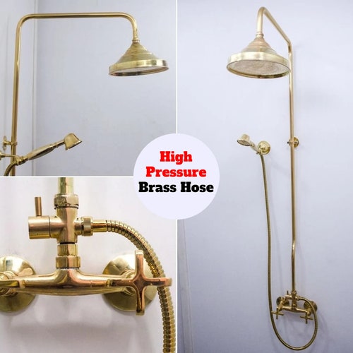 Unlacquered Brass Rain Shower System With Handheld Shower Etsy