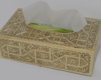 Engraved Rectangle Solid Brass Tissue Box