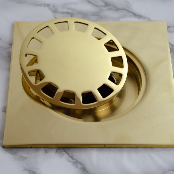 Solid Brass Floor Drain, Unlacquered Square Shower Drain