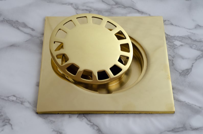 Solid Brass Floor Drain, Unlacquered Square Shower Drain image 1