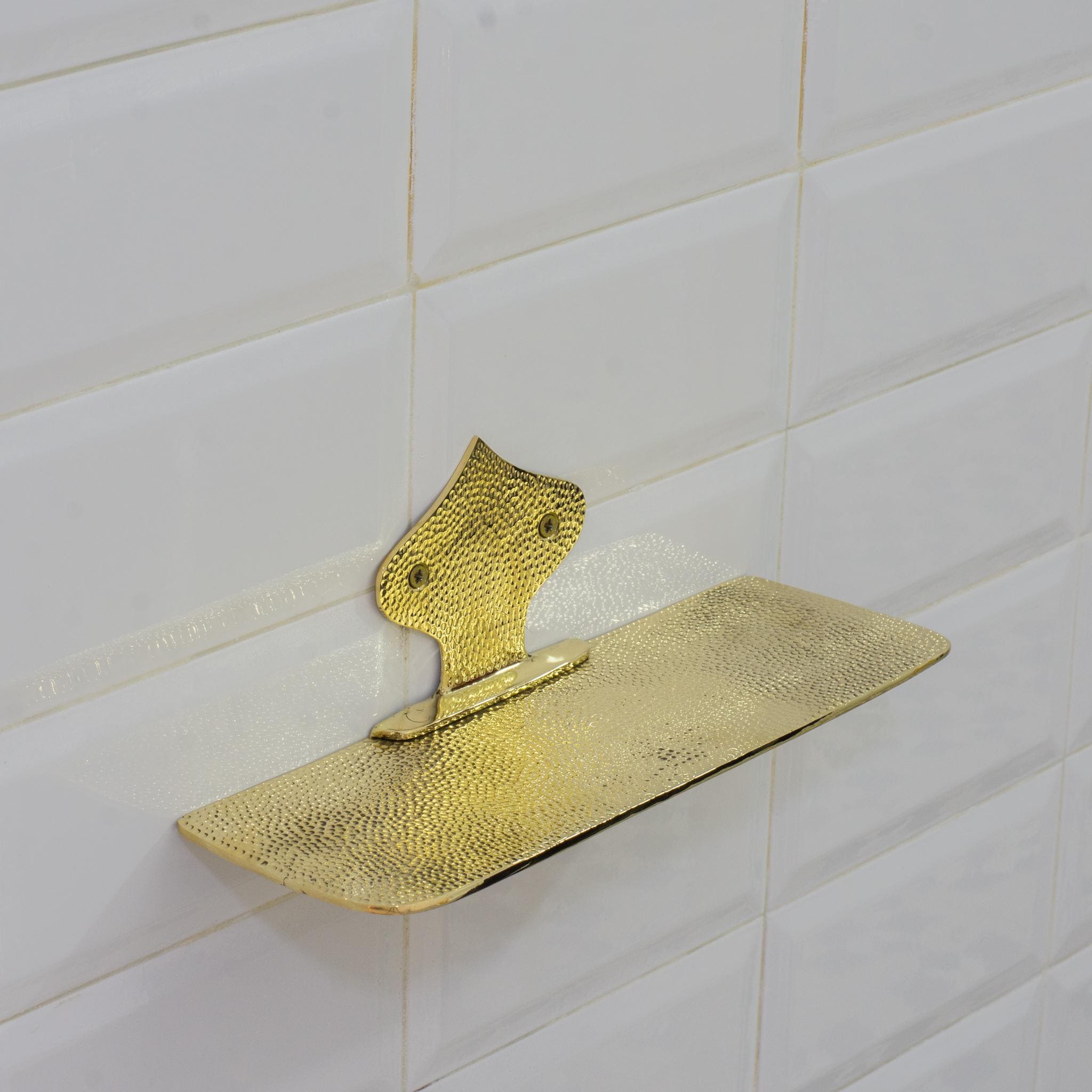 Hammered Solid Brass Floating Shelf, Bathroom Bottle Holder, Wall Mount Shelf Brass, Shampoo Hanger