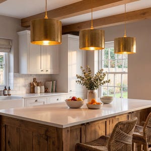 Hammered Solid Brass Cylinder Pendant Light, Kitchen Island Lighting