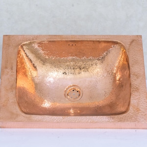Customizable Raised Profile Bathroom Copper Sink, Hammered Copper Rectangular Sink, Vanity Sink Copper image 2