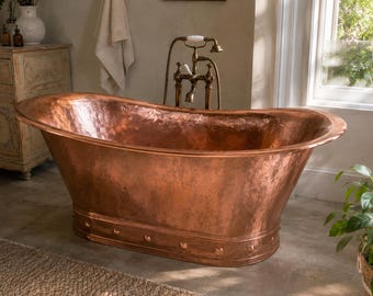 Handmade Hammered Copper Freestanding Bathtub for Luxury Rustic Bathrooms and Relaxing Soaking Baths