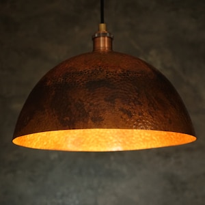 Oxidized Solid Copper Pendant Light, Dome Ceiling Light, Kitchen Island Hanging Light Fixture