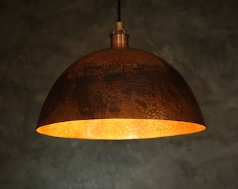 Oxidized Solid Copper Pendant Light, Dome Ceiling Light, Kitchen Island Hanging Light Fixture