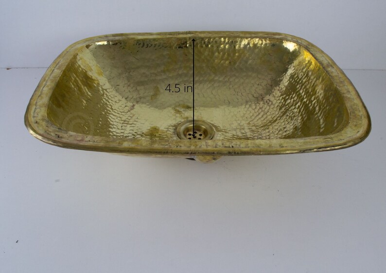 Handcrafted Hammered Rectangular Solid Brass Sink, Drop In Customizable Brass Sink image 5