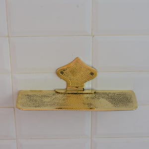 Hammered Solid Brass Floating Shelf, Bathroom Bottle Holder, Wall Mount Shelf Brass, Shampoo Hanger | Duty-Free