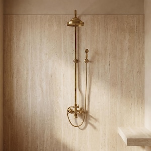 Unlacquered Brass Shower System, Hand Shower and Head Combo