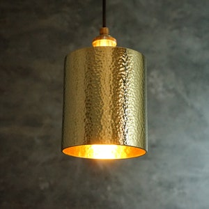 Brass Pendant Light, Hammered Brass Cylindric Pendant Light, Ceiling Light