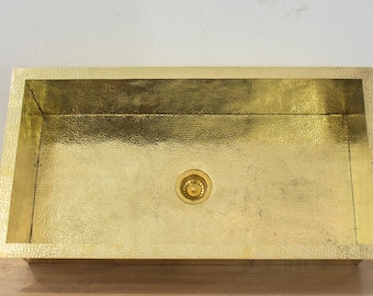 40" Hammered Unlacquered Brass Farmhouse Sink, Customizable Solid Brass Undermount Kitchen Sink, Single Basin Farmhouse Sink