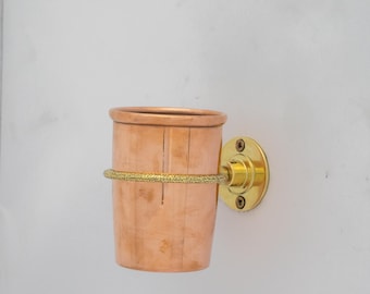 Portacepillos de dientes para baño de cobre sin lacar, vaso para cepillos de dientes de montaje en pared