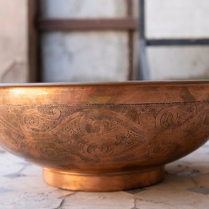 Copper Vessel Sink Engraved Basin Solid Bathroom Vessel Vanity, Counter Top Sink Bowl