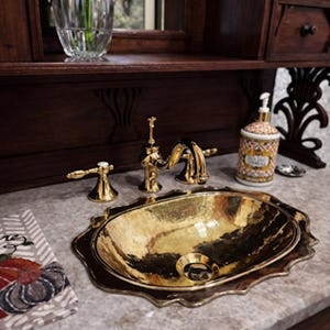 Antique Solid Brass Sink, Unlacquered Exposed Oval Bathroom Sink, Bathroom Vessel sink