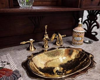 Antique Solid Brass Sink, Unlacquered Exposed Oval Bathroom Sink, Bathroom Vessel sink