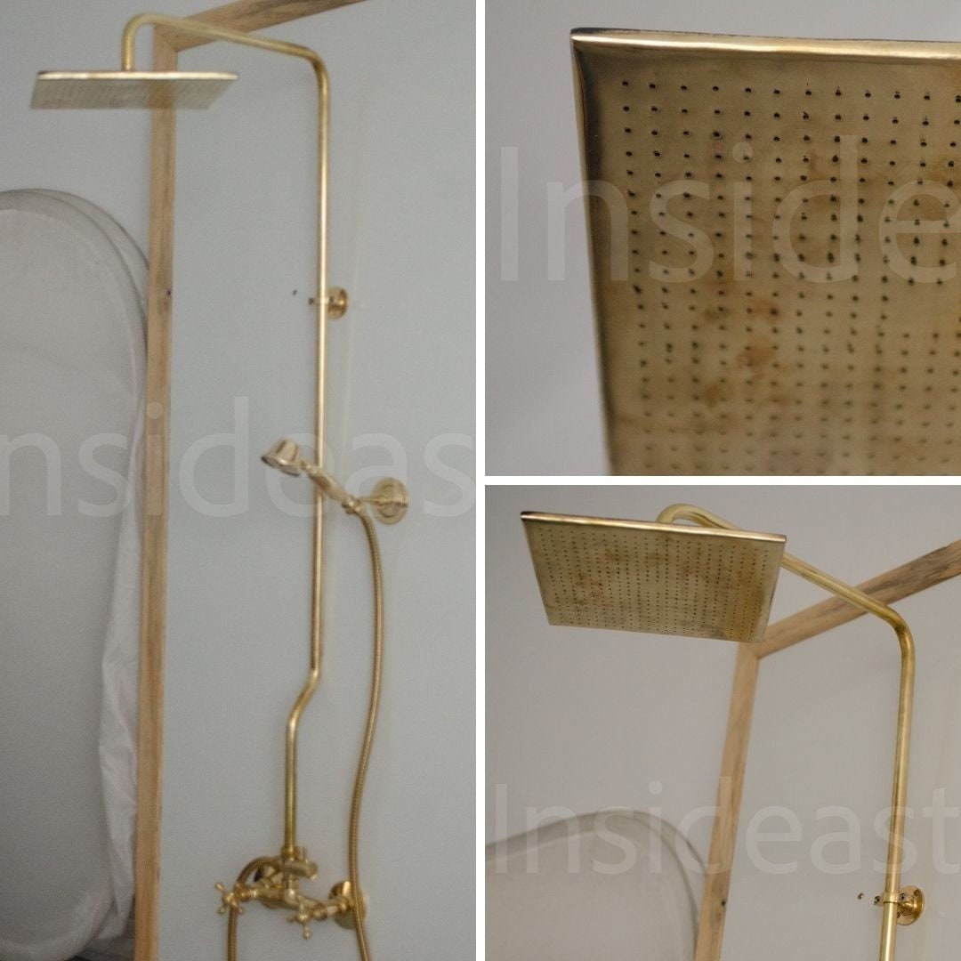 Unlacquered Brass Shower System Luxury and Durability in One With Dome  Round Shower Head, Shower Handheld, and 3 Handles 