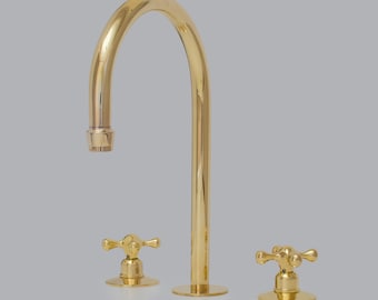 Unlacquered Brass 3-Holes Kitchen Faucet, Brass Widespread Kitchen Faucet