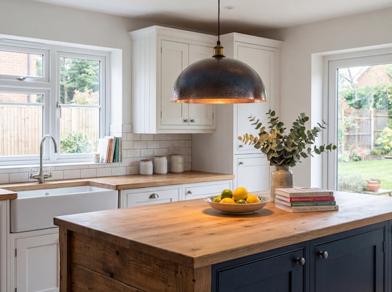 Hammered Brass Dome Pendant Light, Bronze Kitchen Island Light