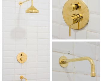 Built-in 2 Outlet Brass Shower System, Head Shower System With Tub Filler, Tub Faucet Shower
