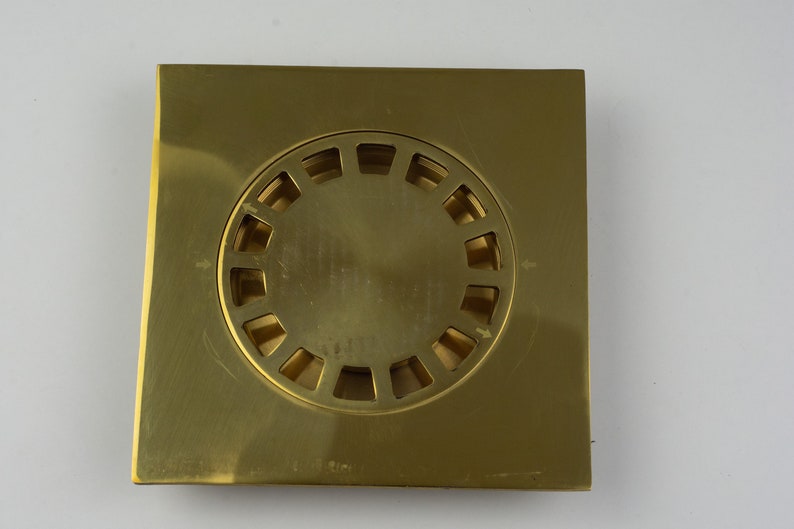 Solid Brass Floor Drain, Unlacquered Square Shower Drain image 3