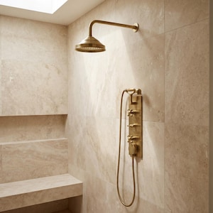 Solid Brass Indoor Shower System, Built-in Showerhead With Handheld,  Brass Rainfall Shower Set, Concealed Wall Shower Fixture