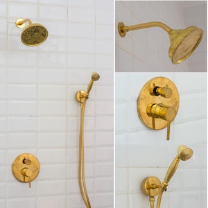 Chuveiro embutido em latão sem laca, chuveiro angular com ducha manual, conjunto de ducha embutida, sistema de ducha manual com 2 saídas | Duty-Free