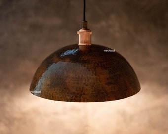 Vintage Copper Pendant Light, Oxydized Dome Ceiling Light, Kitchen Island Hanging Light Fixture