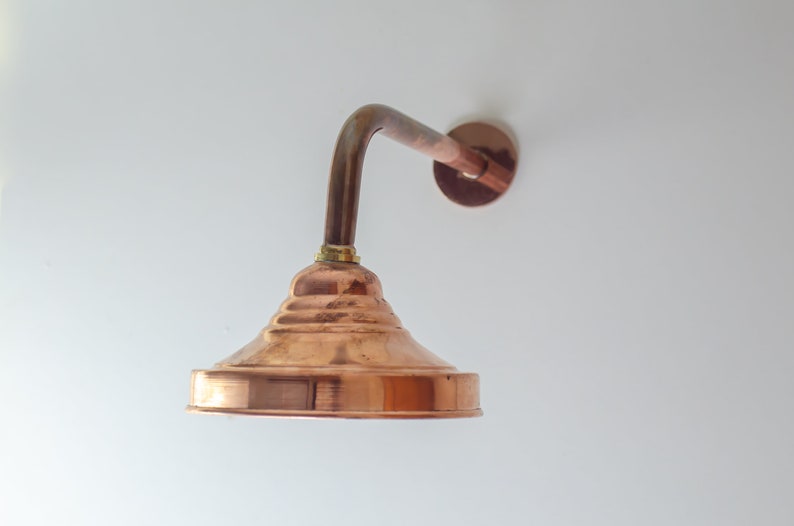 Unlacquered Solid Copper Round Shower Head With Arm Extension Etsy