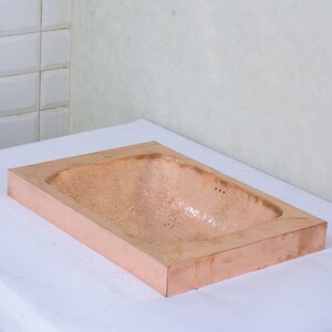 Customizable Raised Profile Bathroom Copper Sink, Hammered Copper Rectangular Sink, Vanity Sink Copper image 8
